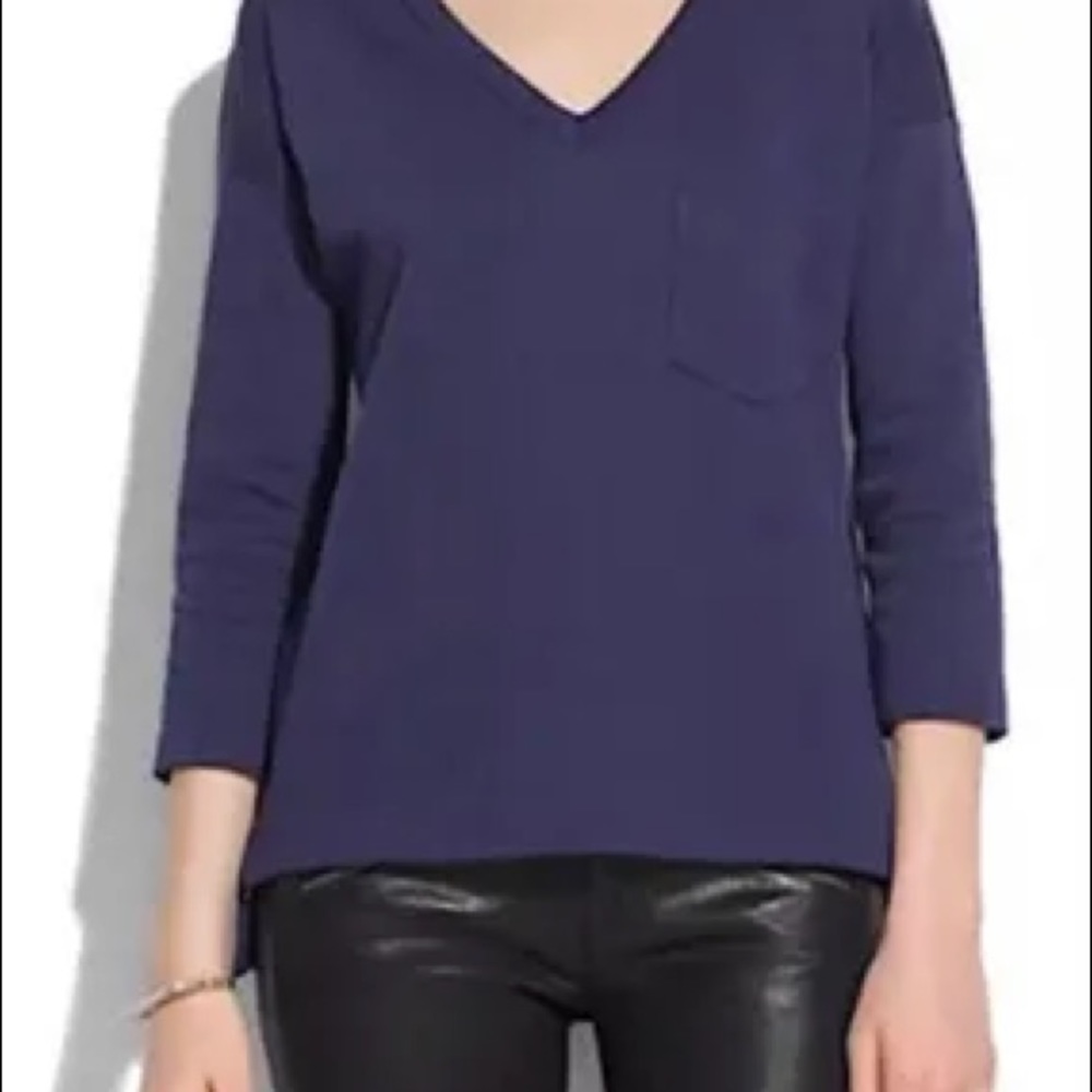Madewell Side Zip Preppy Casual‎ Chic Thick Piqué Sweatshirt Navy Blue